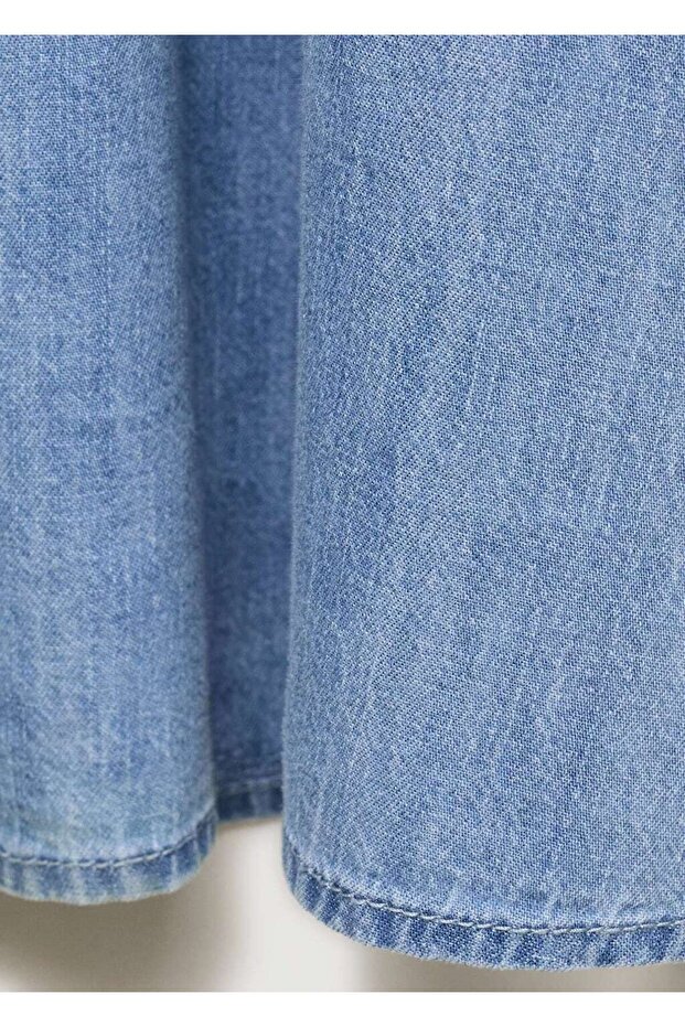 Askılı denim elbise - 5