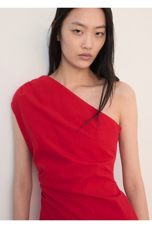 Asimetrik pileli elbise - 6