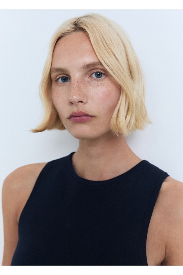 Askılı triko elbise - 5