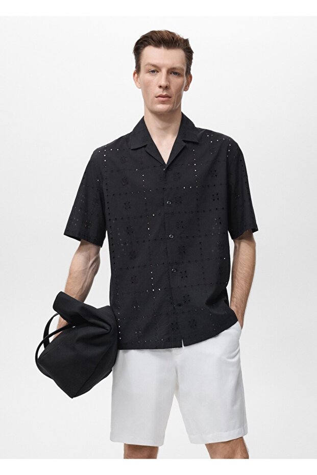 Delikli işlemeli gömlek - 1