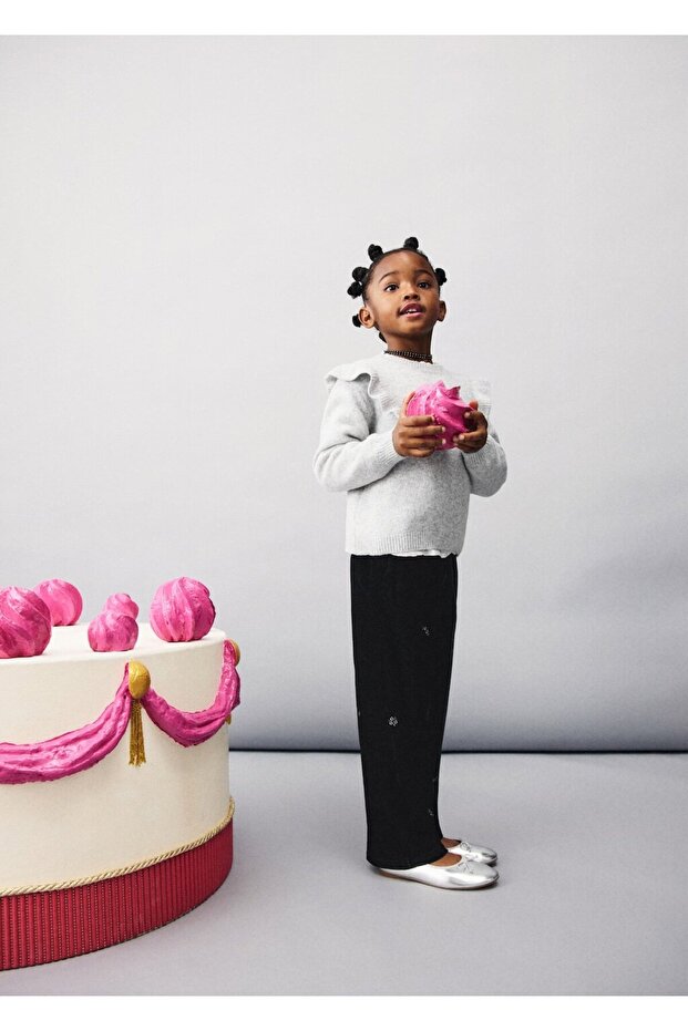 İşlemeli kadife pantolon - 1