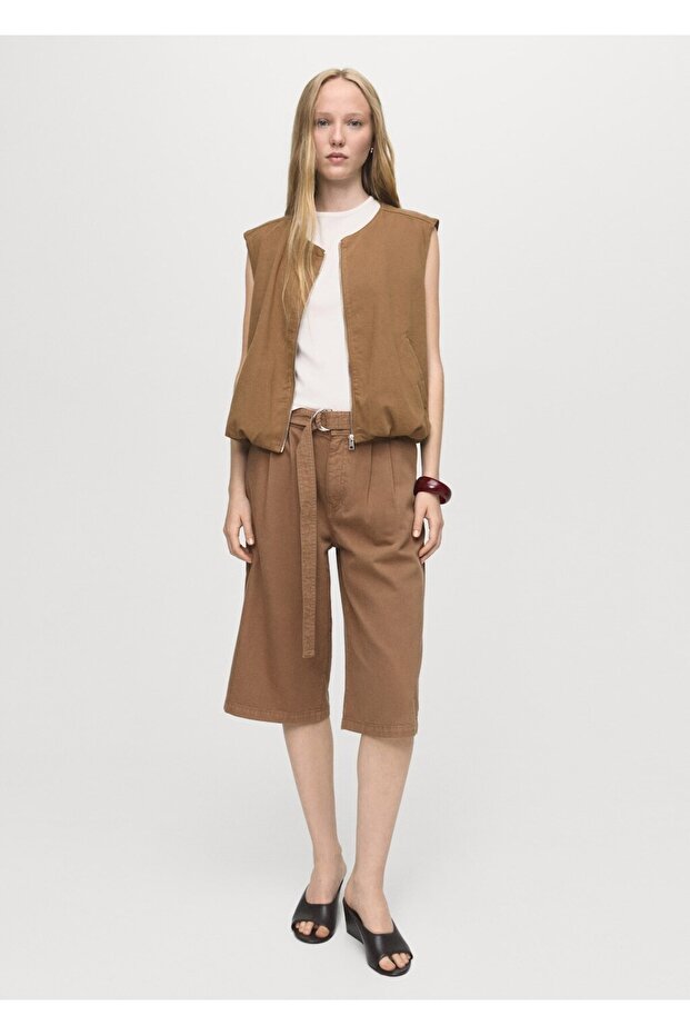 Kemerli denim bermuda jort - 2