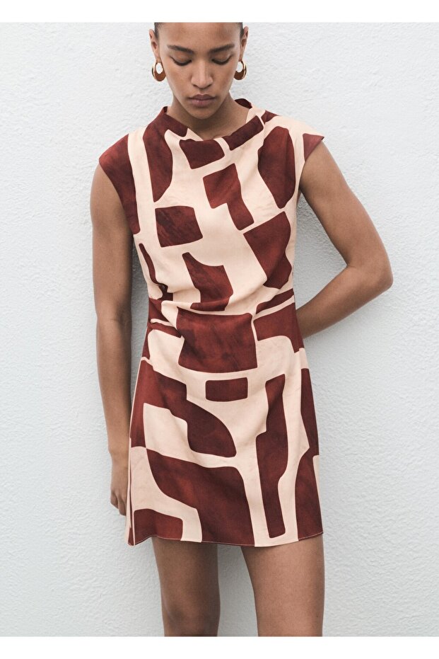 Drape yaka desenli elbise - 1