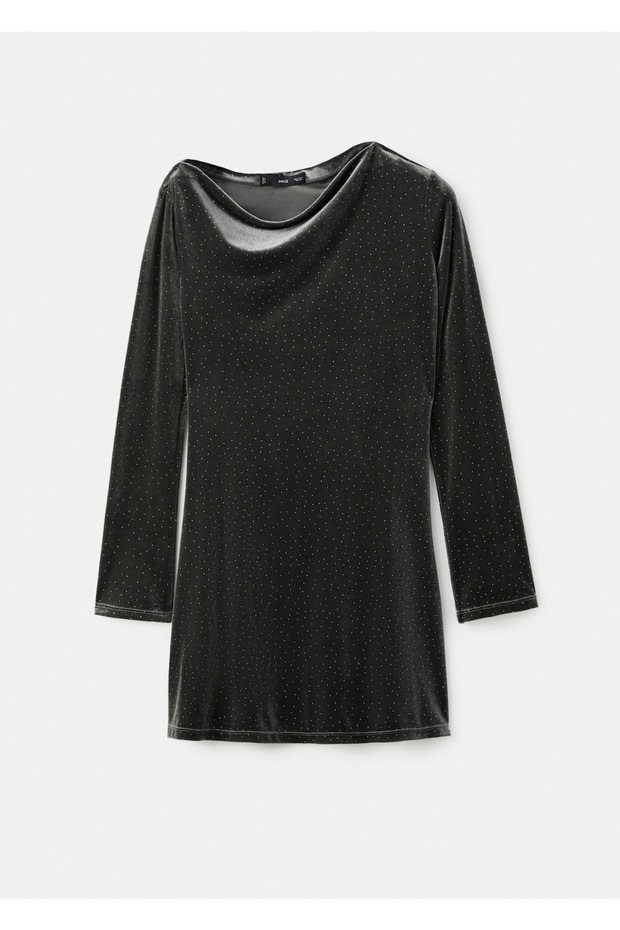 Parlak asimetrik kadife elbise - 3