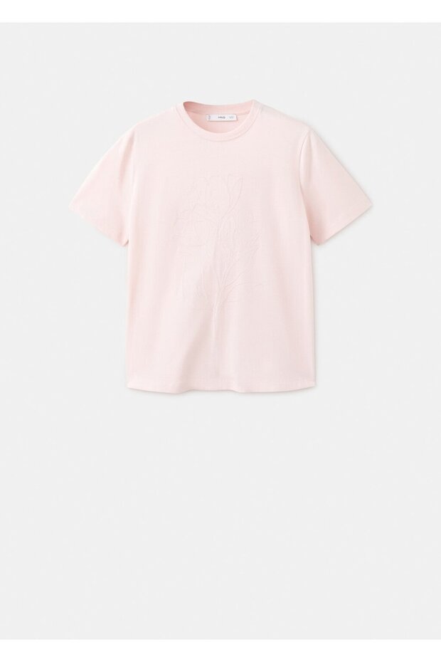 Çiçek işlemeli pamuk tişört - 3