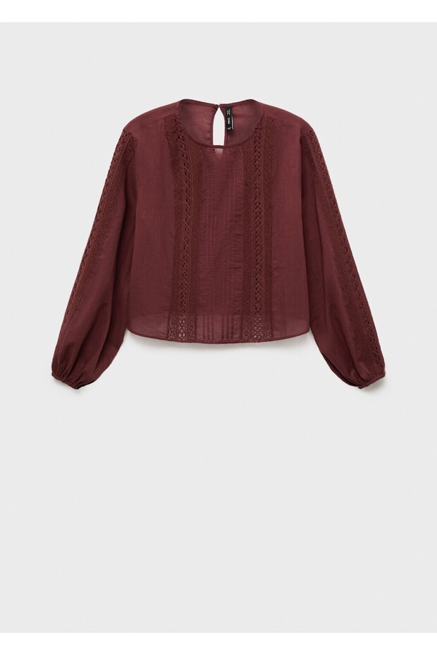 İşlemeli kabarık kollu bluz - 3