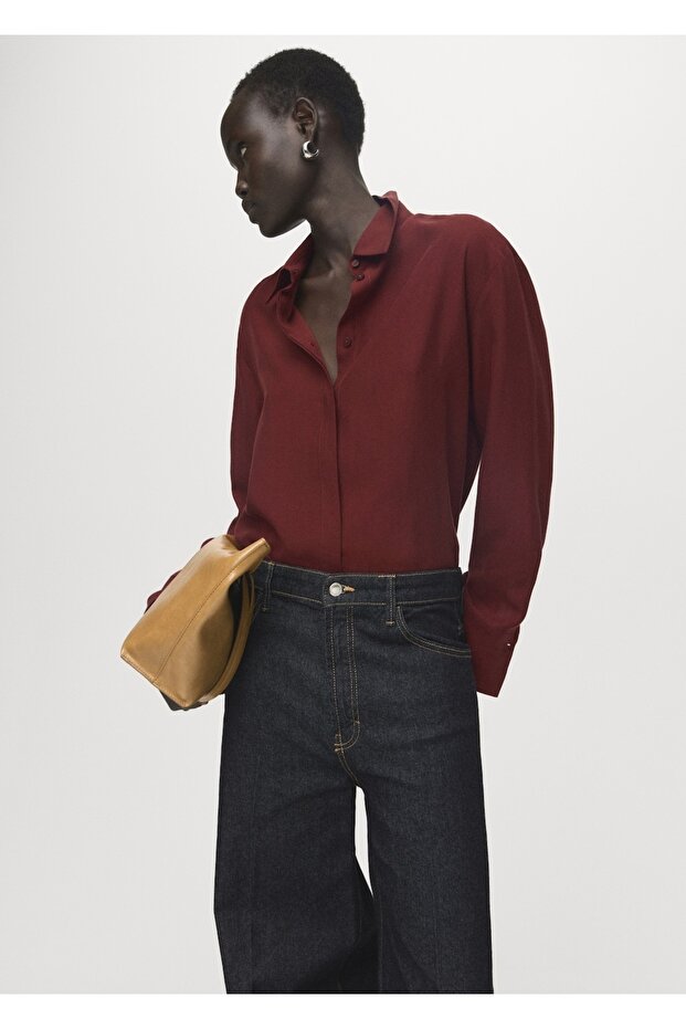 Gizli düğmeli lyocell gömlek - 1