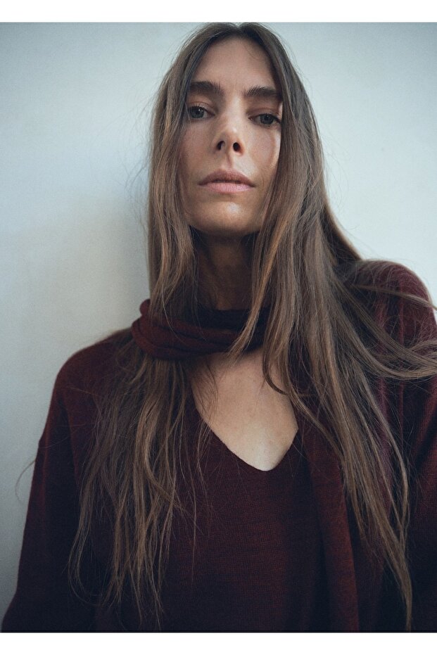 Fularlı V yaka kazak - 6