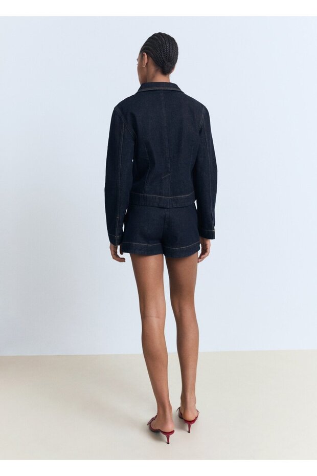 Yüksek bel cepli denim şort - 4