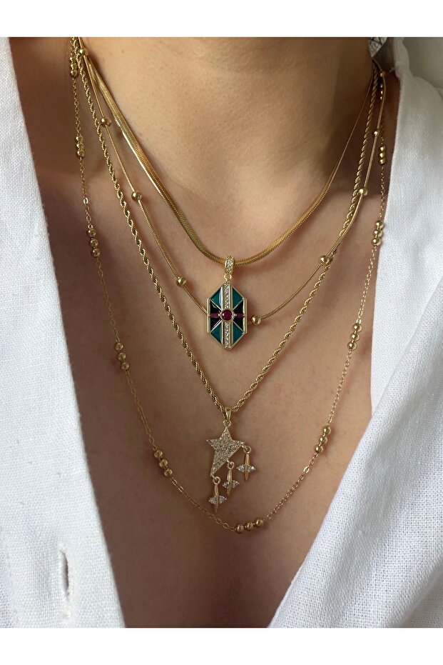 Çelik Çoklu Kolye Seti - 2