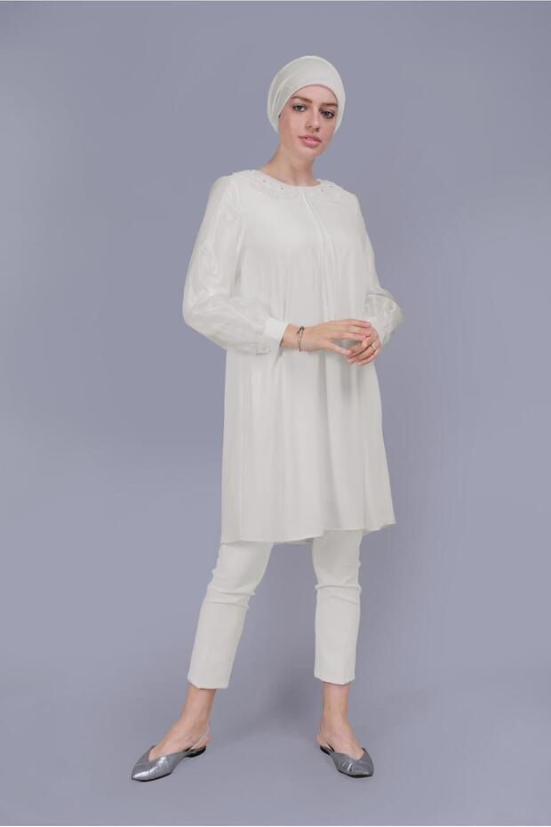 Bebe Collar Beaded Embroidered Tunic 40796