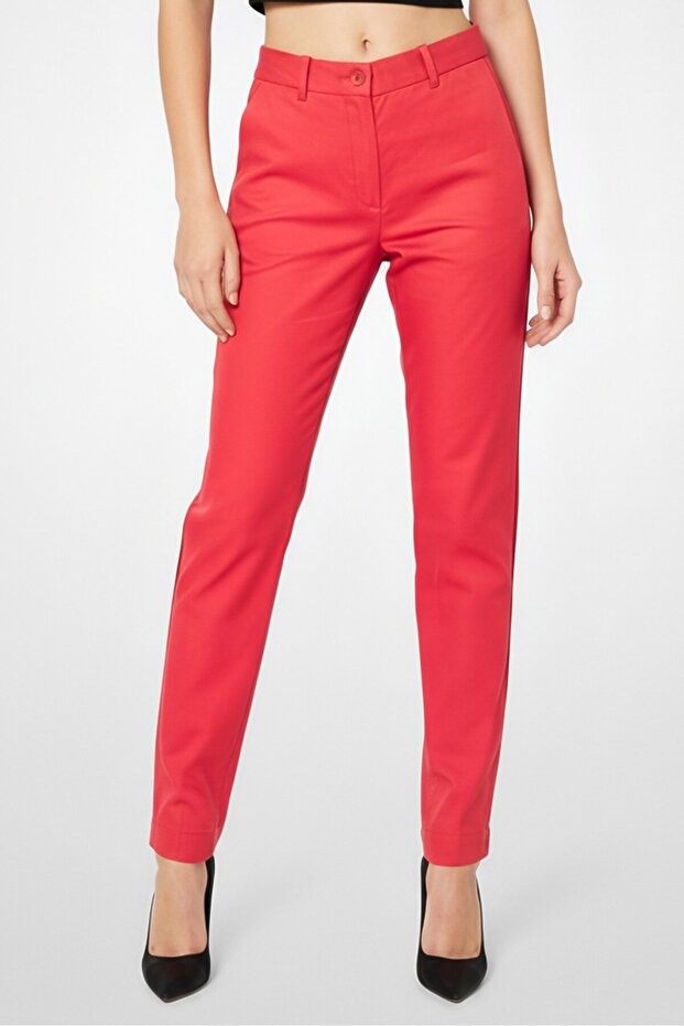 Women Regular Fit Embroidered Logo Straight Leg Pants, Red
