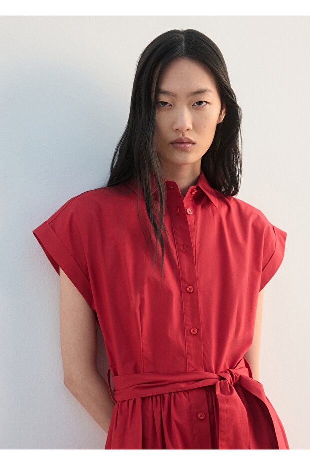 Kemerli gömlek elbise - 1