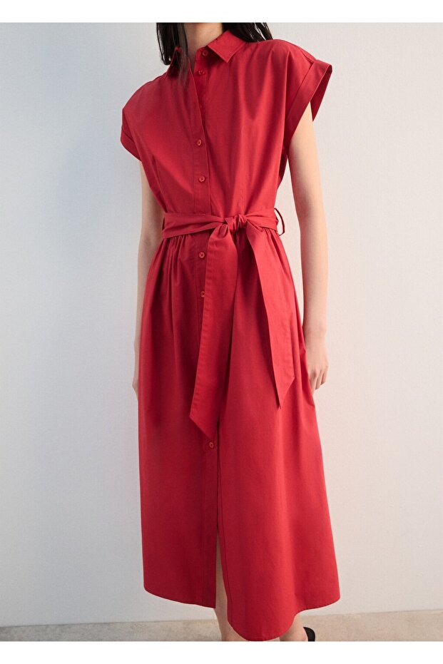 Kemerli gömlek elbise - 6