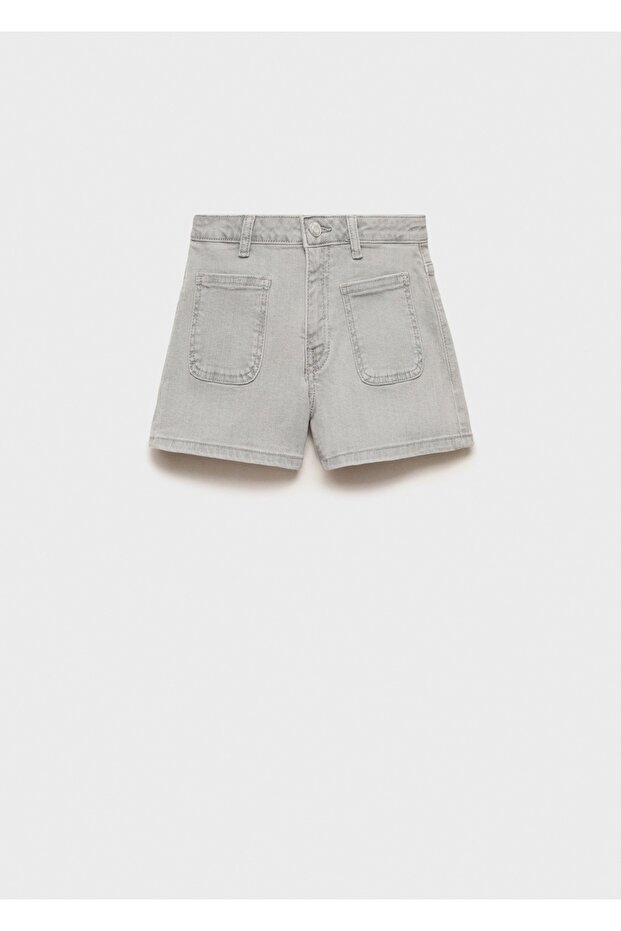 Düz kesim denim şort - 3