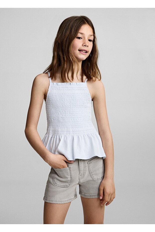 Düz kesim denim şort - 1