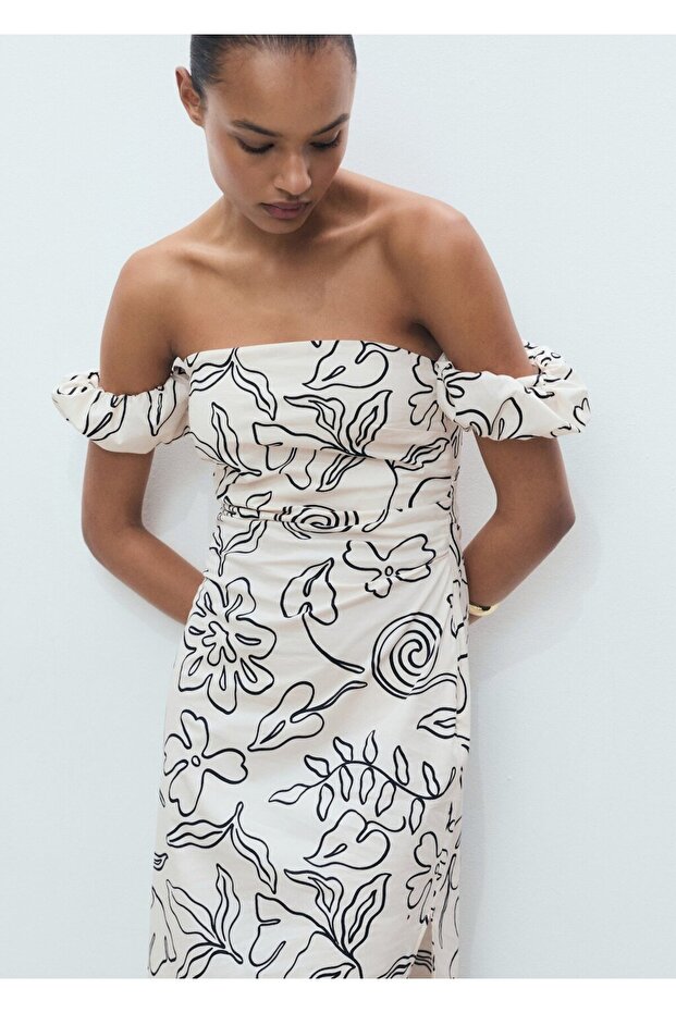 Çiçekli straplez elbise - 7