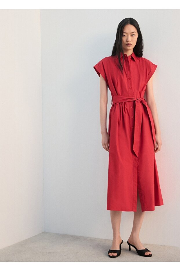 Kemerli gömlek elbise - 2