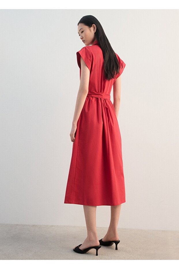 Kemerli gömlek elbise - 4