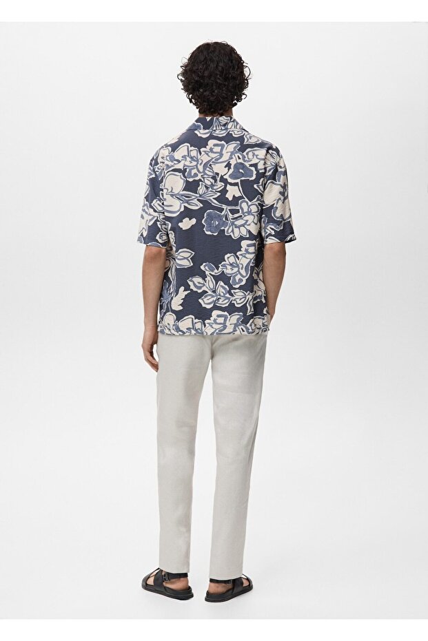 Çiçekli kırışık görünümlü gömlek - 4