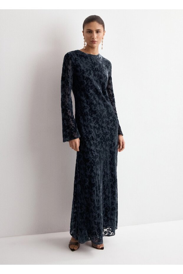 Çiçekli devore elbise - 2