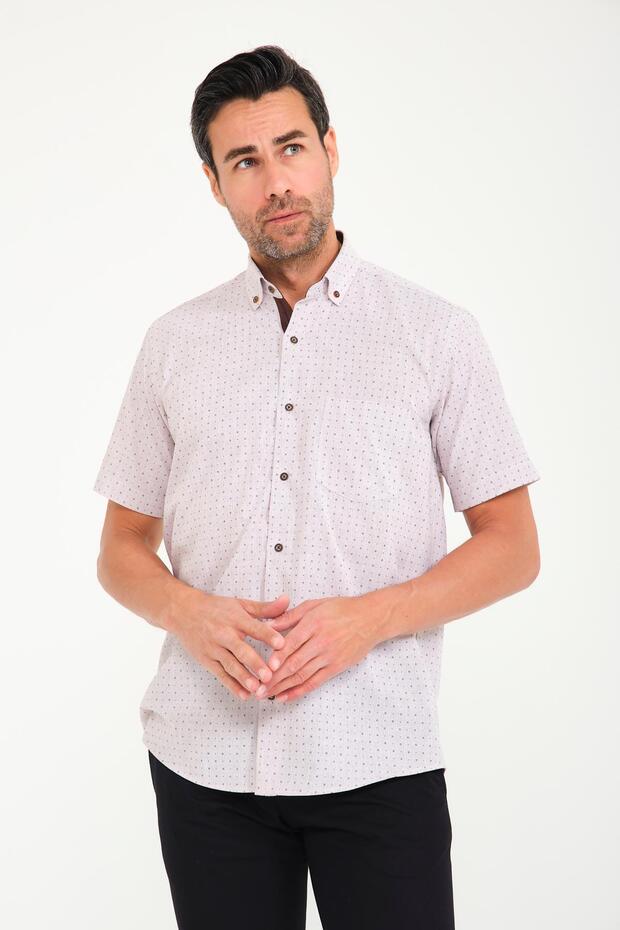 Classic Short Sleeve Cross Filafil Pattern Buttoned Collar Gift Boxed Men's Shirt Fs-001215 - Beige