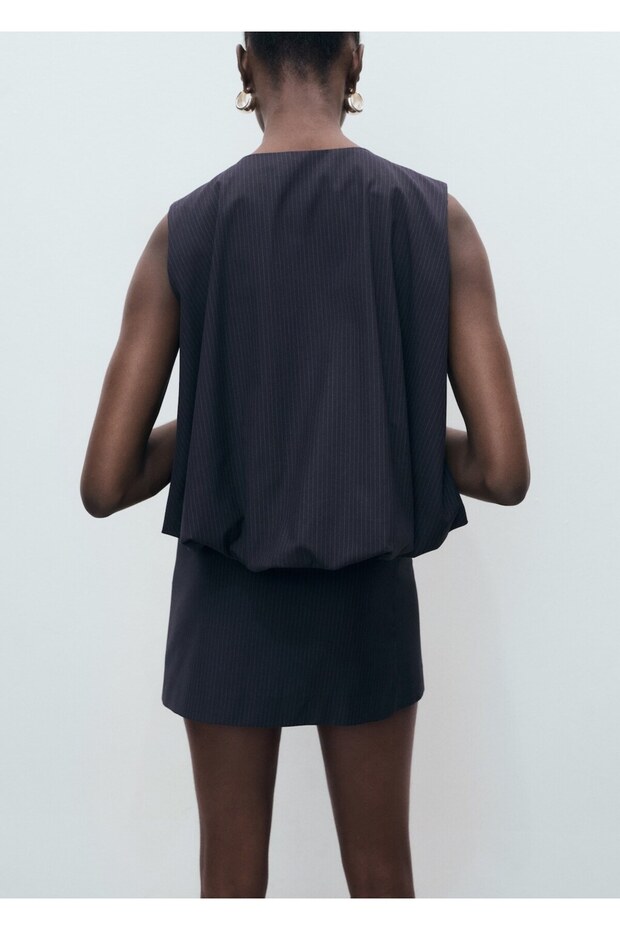 Balloon Look Blouse with Thin Lines - 4