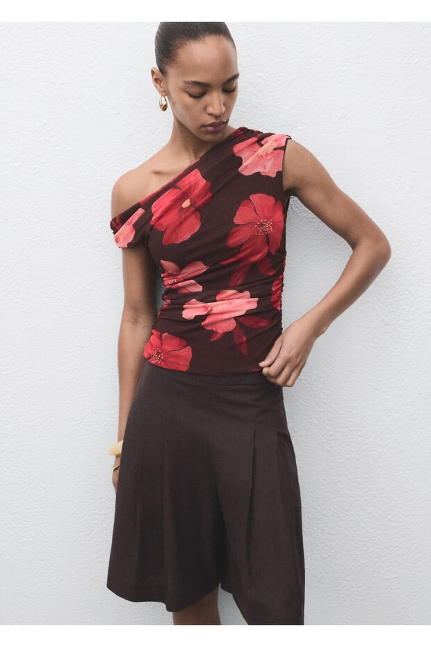 Çiçekli asimetrik bluz - 1