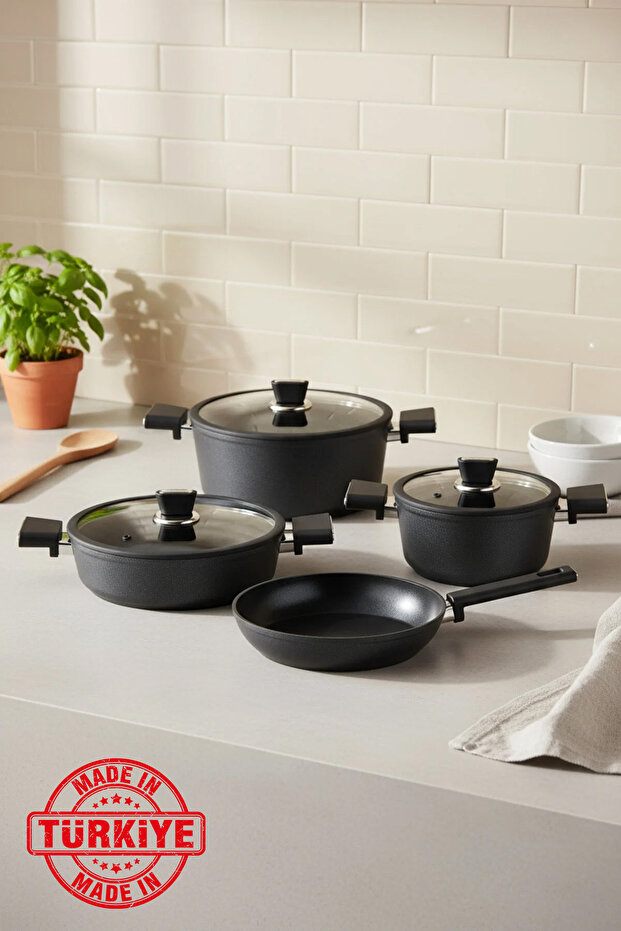 Mayasa 7 Piece Ceramic Cookware Set Black (Made in Turkey)