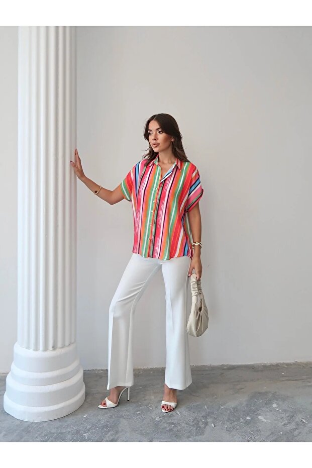 Kısa Kollu Oversize Gömlek - 4