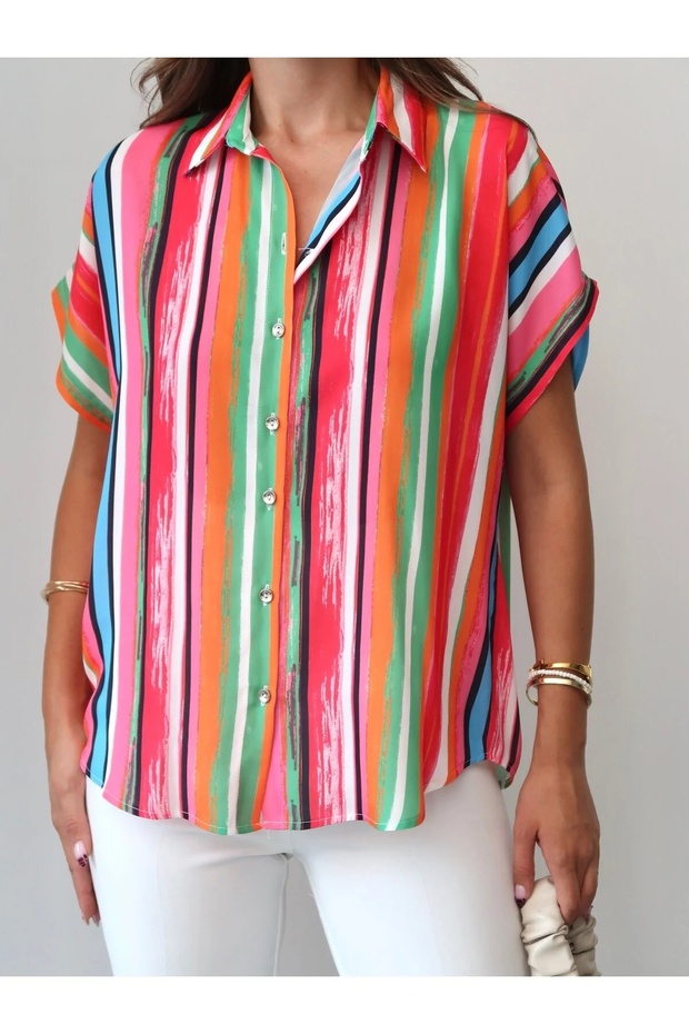 Kısa Kollu Oversize Gömlek - 5