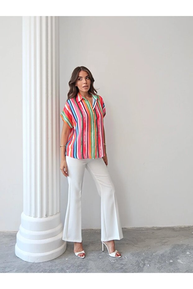 Kısa Kollu Oversize Gömlek - 3