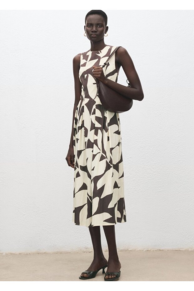 Çiçek desenli evaze elbise - 2