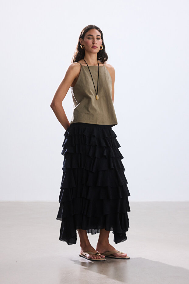 SİYAH KATLI ROMANTİK ETEK - 4