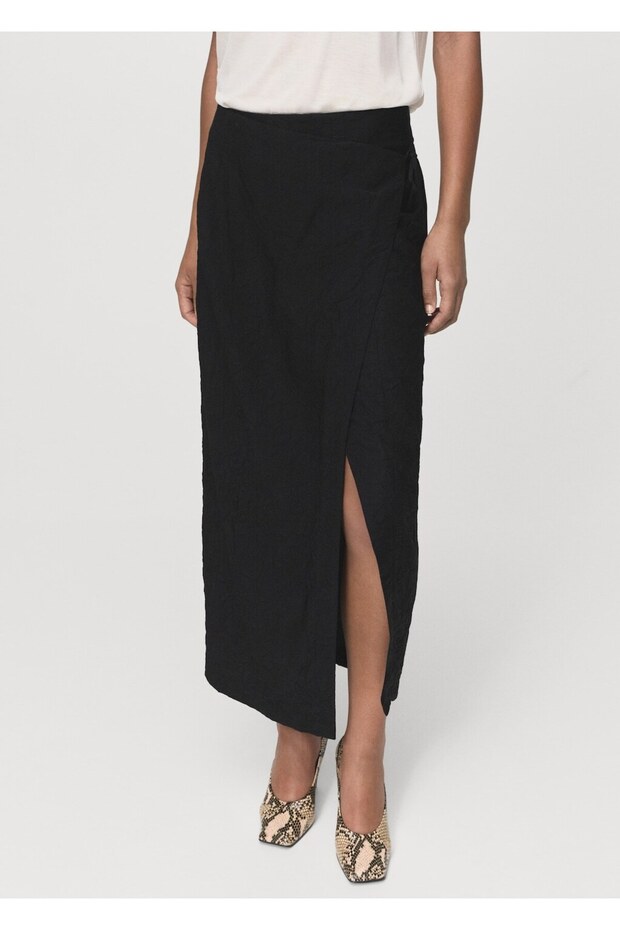 Kırışık görünümlü kruvaze etek - 1