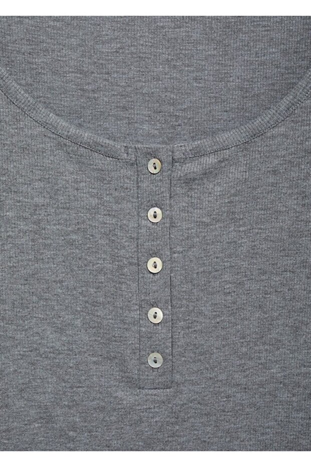 Düğmeli ribana triko tişört - 7