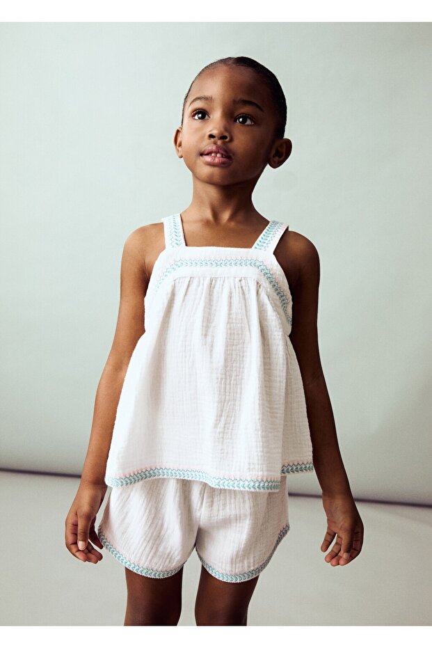 İşlemeli bambula şort - 2