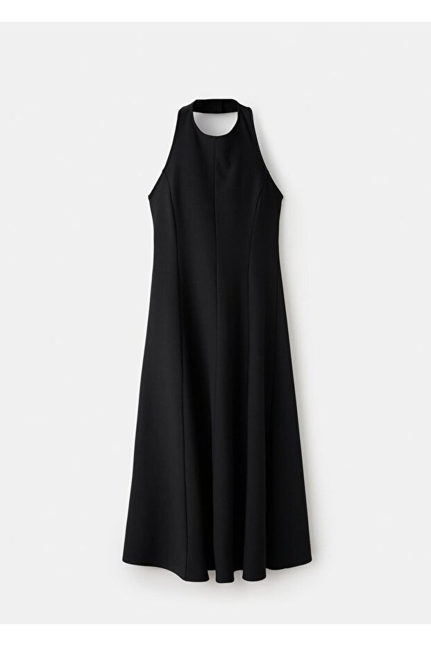 Halter yaka pileli elbise - 3