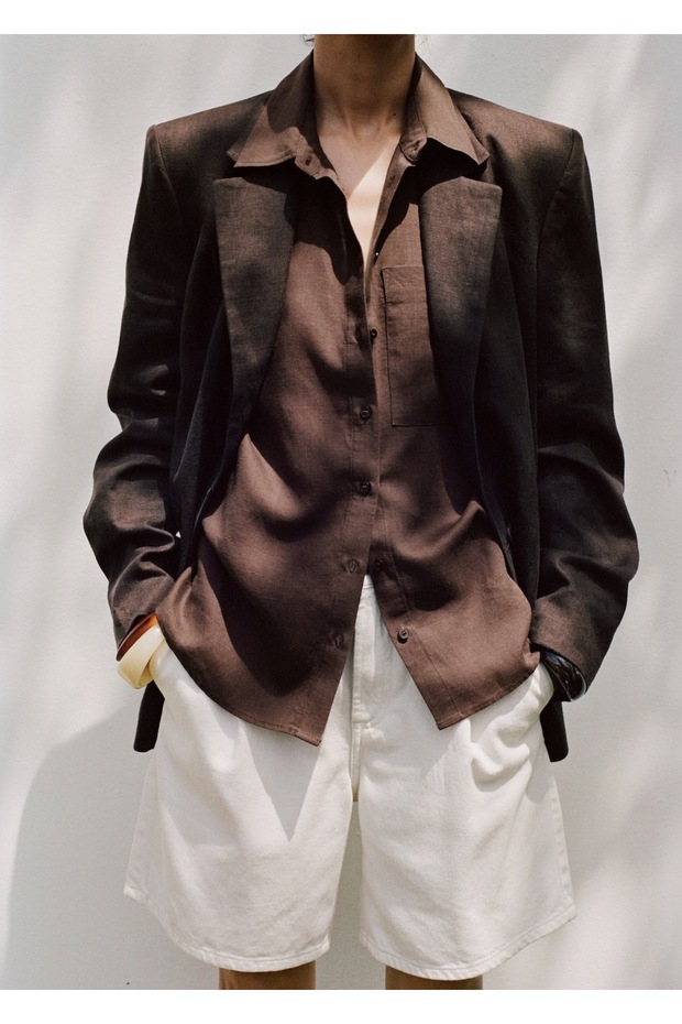 Orta bel pileli denim bermuda şort - 8