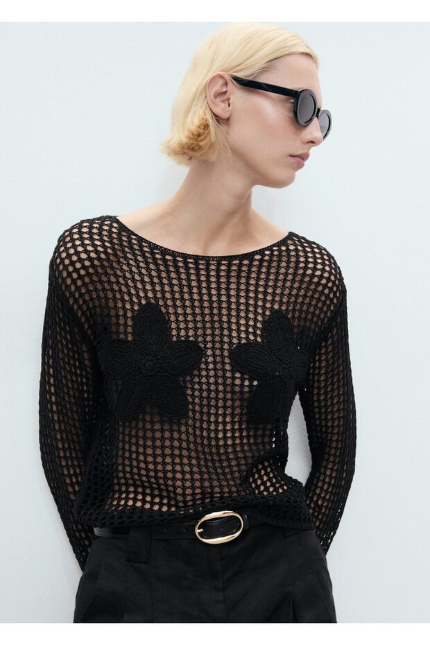 İşlemeli örgü kazak - 1