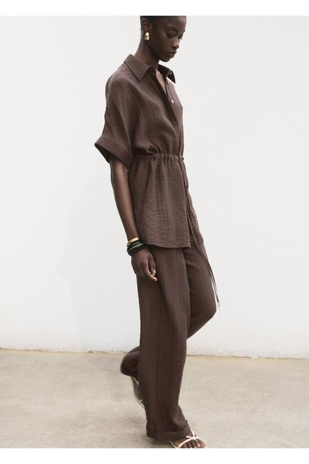 Beli lastikli lyocell pantolon - 7