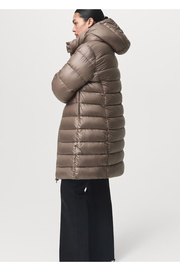 Kapüşonlu midi kapitone anorak - 8