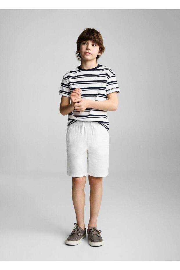 Beli elastik keten bermuda şort - 2