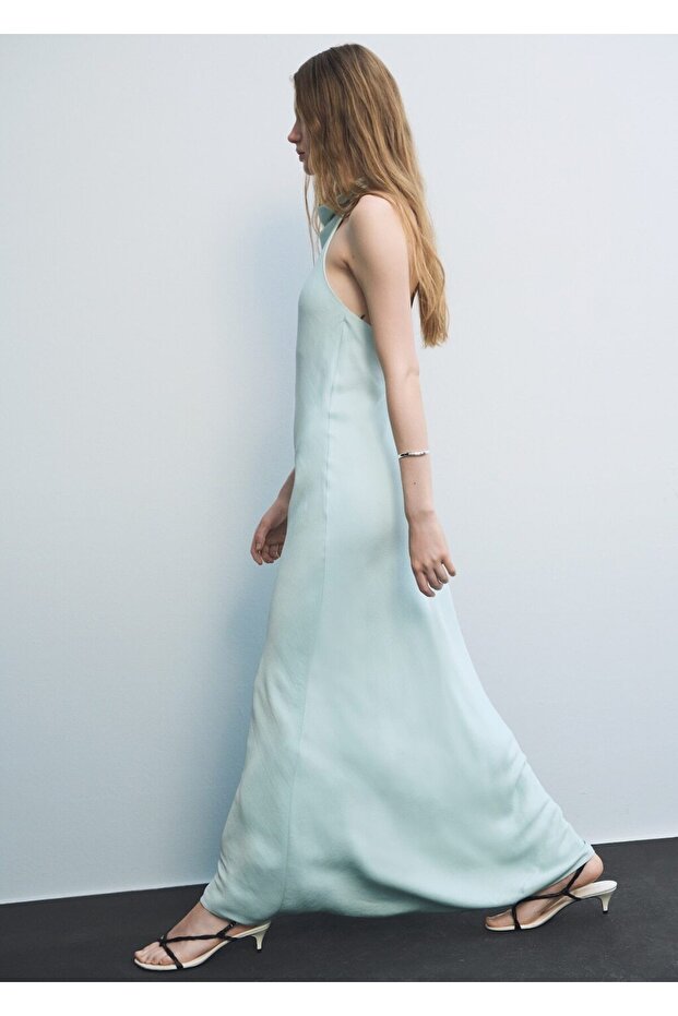 Halter yaka saten elbise - 8