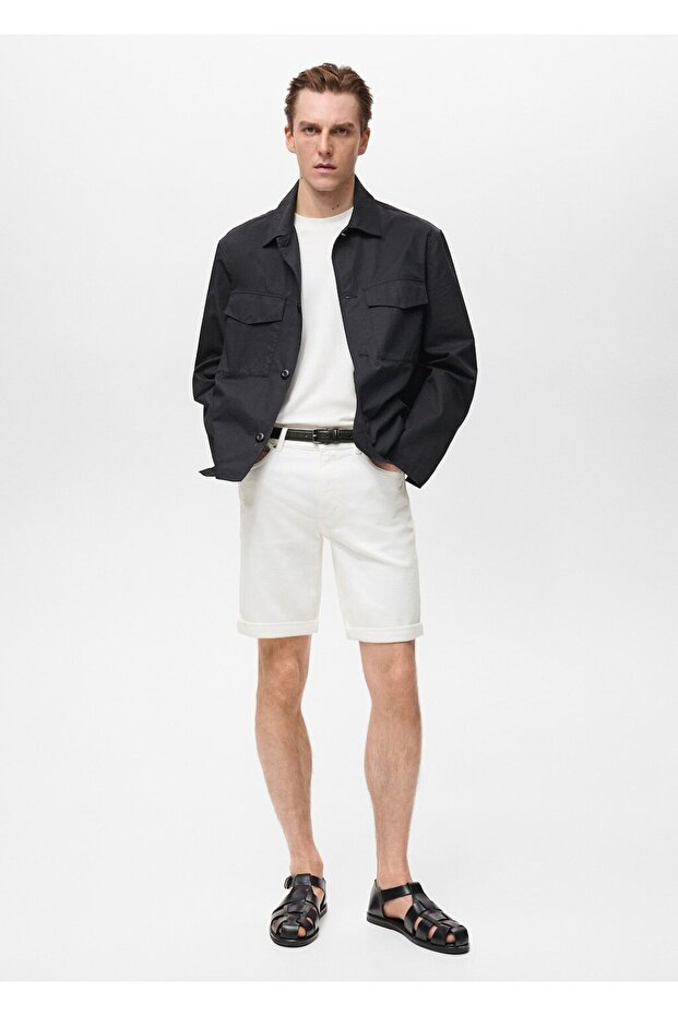 Slim fit kot bermuda şort - 2