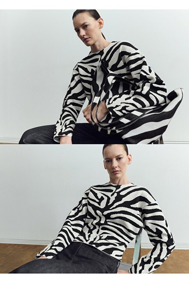 Zebra desenli triko kazak - 6