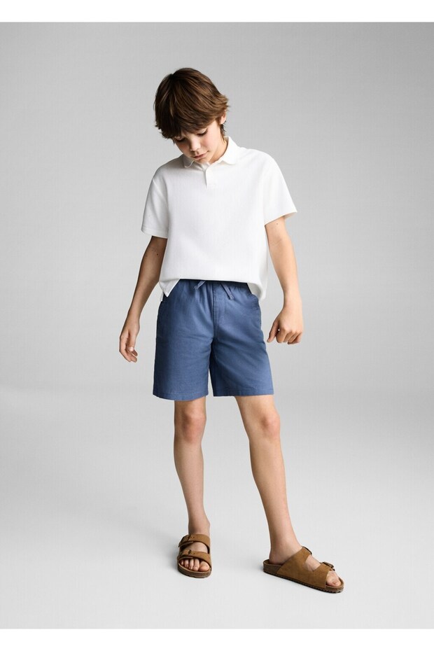 Beli elastik keten bermuda şort - 2