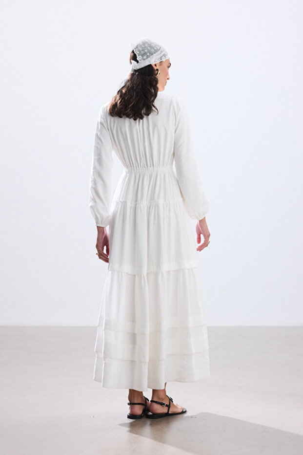 EKRU NERVÜRLÜ MODAL ELBİSE - 7