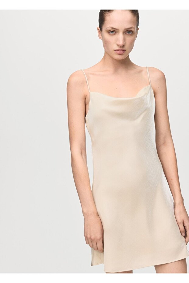 Dekolte yaka saten elbise - 1