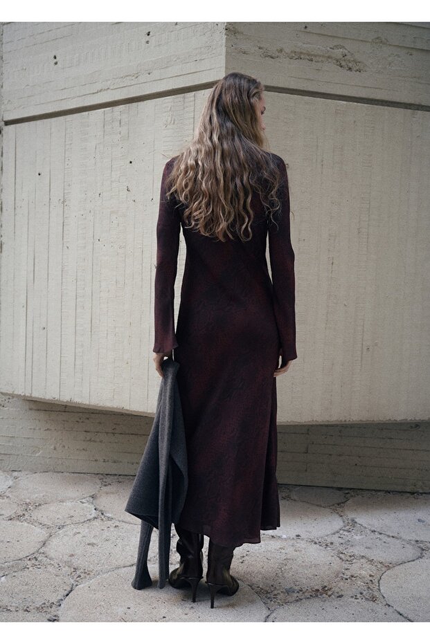 Hayvan desenli A-line elbise - 4